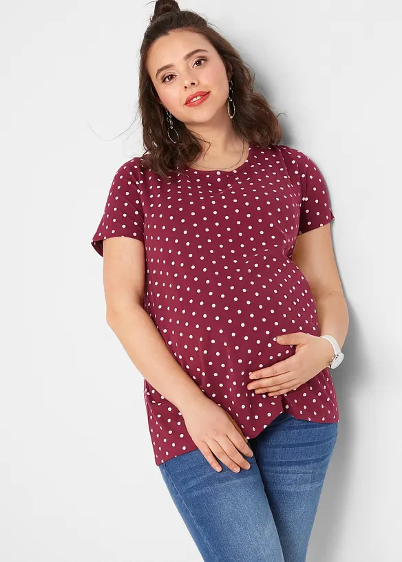 Umstandsshirts aus Bio-Baumwolle (2er-Pack) mit Polka-Dots in lila von vorne (im Anschnitt) - bonprix