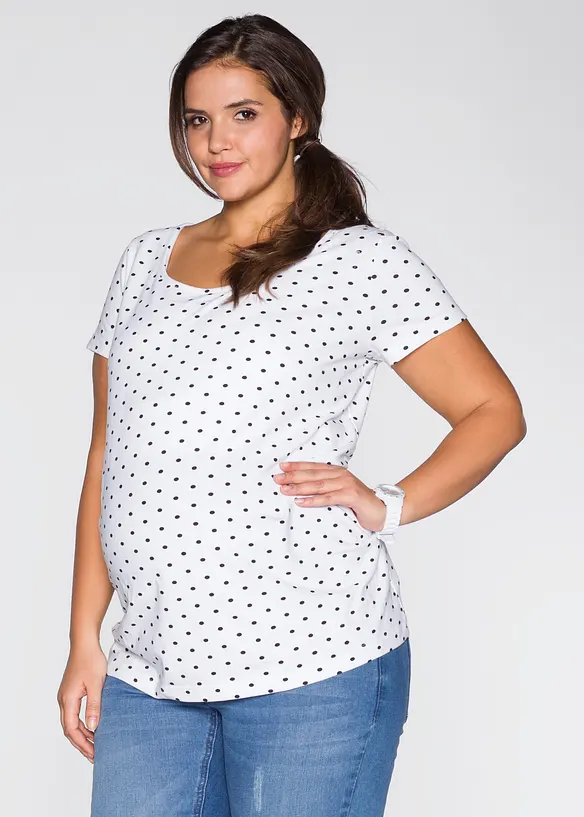 Umstandsshirts aus Bio-Baumwolle (2er-Pack) mit Polka-Dots in weiß von vorne (im Anschnitt) - bonprix