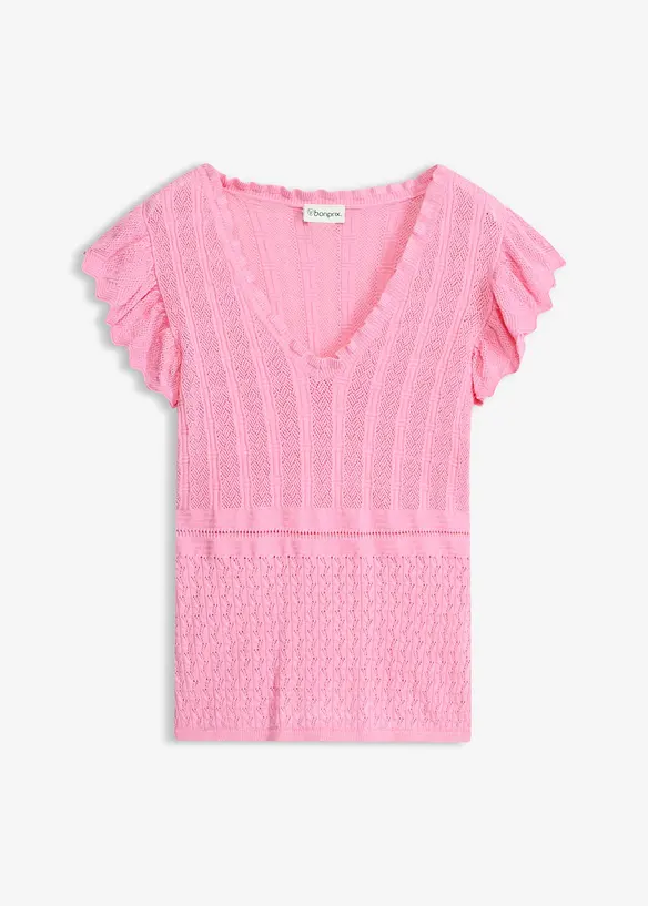 Strickshirt aus softem Viskose-Mix in rosa von vorne - bonprix