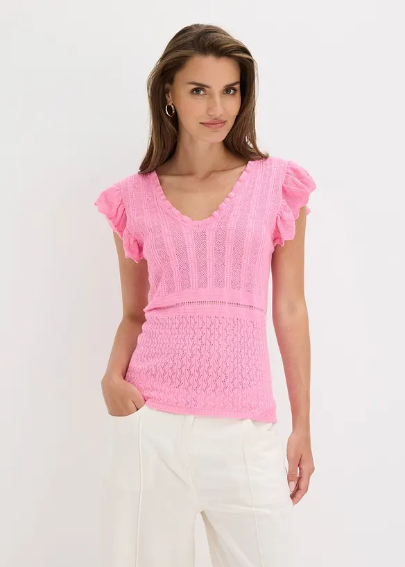 Strickshirt aus softem Viskose-Mix in rosa von vorne (im Anschnitt) - bonprix