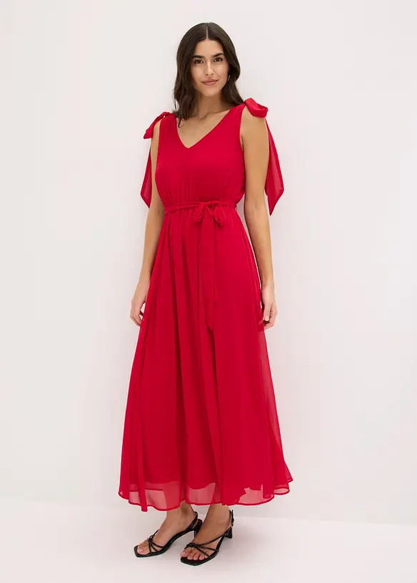 Chiffonkleid mit Schleifendetails in rot von vorne (Totalaufnahme) - bonprix
