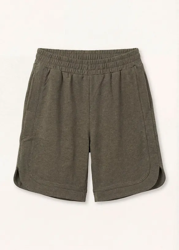 Weite Sweat-Shorts  aus Baumwoll-Mix in grün von vorne - bonprix
