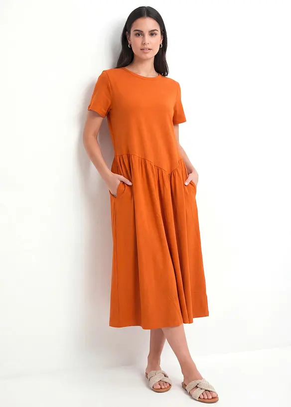 Jersey-Kleid aus reiner Bio-Baumwolle in orange von vorne (Totalaufnahme) - bonprix