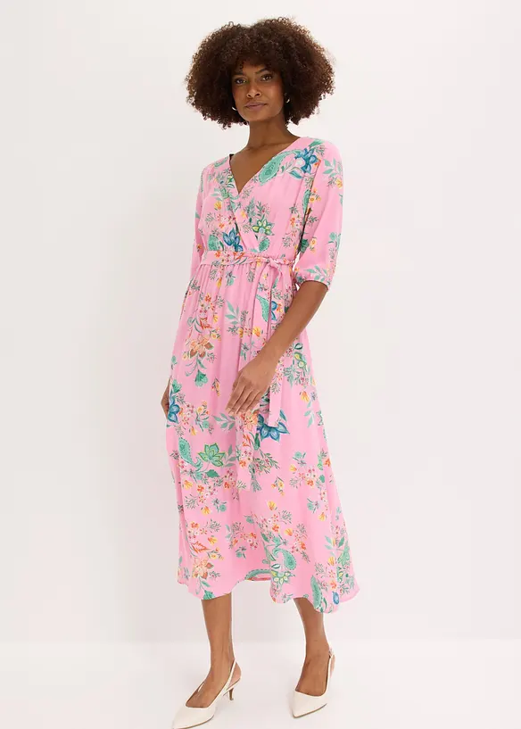 Midikleid aus fließender Viskose in rosa von vorne (Totalaufnahme) - bonprix