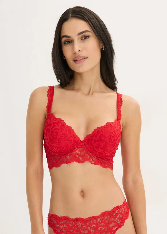 Push-up-BH aus weicher Spitze in rot von vorne (im Anschnitt) - bonprix