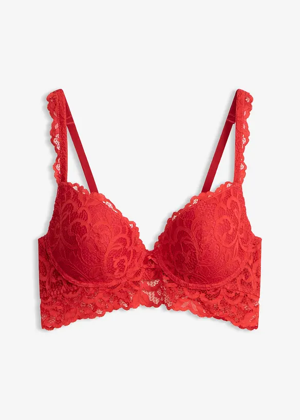 Push-up-BH aus weicher Spitze in rot von vorne - bonprix