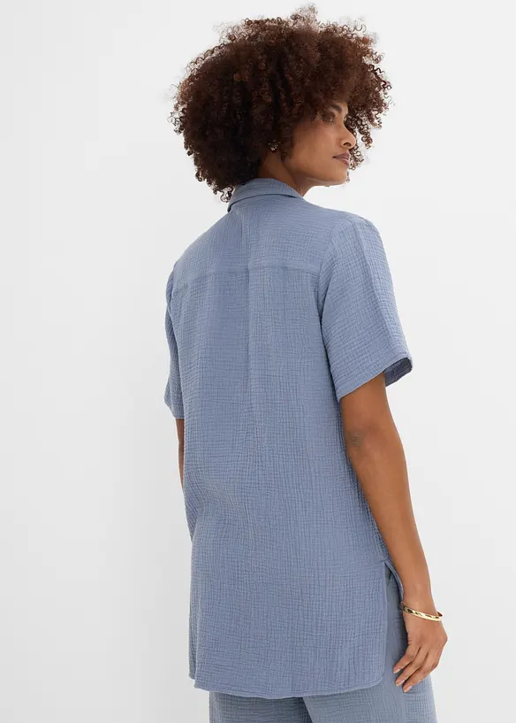 Musselin-Hemdbluse aus reiner Baumwolle in blau von hinten (im Anschnitt) - bonprix Musselin-Hemdbluse aus reiner Baumwolle in blau von hinten (im Anschnitt) - bonprix