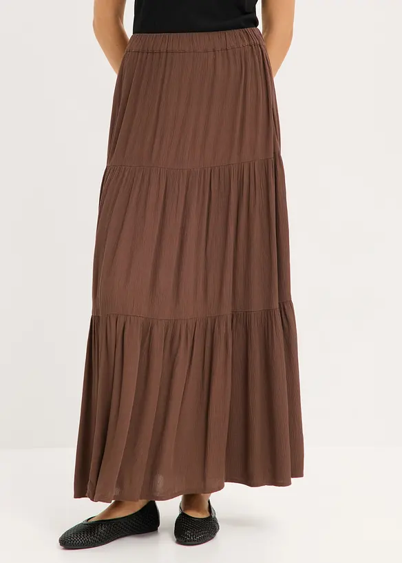 Maxi-Stufenrock aus strukturierter Viskose in braun von vorne - bonprix Maxi-Stufenrock aus strukturierter Viskose in braun von vorne - bonprix