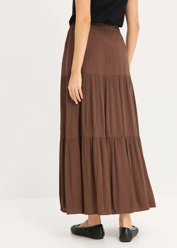 Maxi-Stufenrock aus strukturierter Viskose in braun von hinten - bonprix Maxi-Stufenrock aus strukturierter Viskose in braun von hinten - bonprix