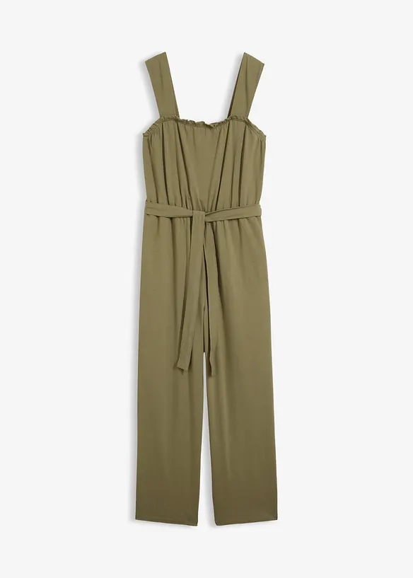 Jersey-Jumpsuit aus Baumwoll-Mix in grün von vorne - bonprix