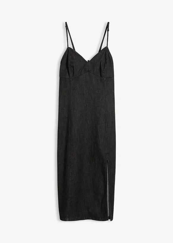 Jeanskleid mit Schlitz in schwarz von vorne - bonprix