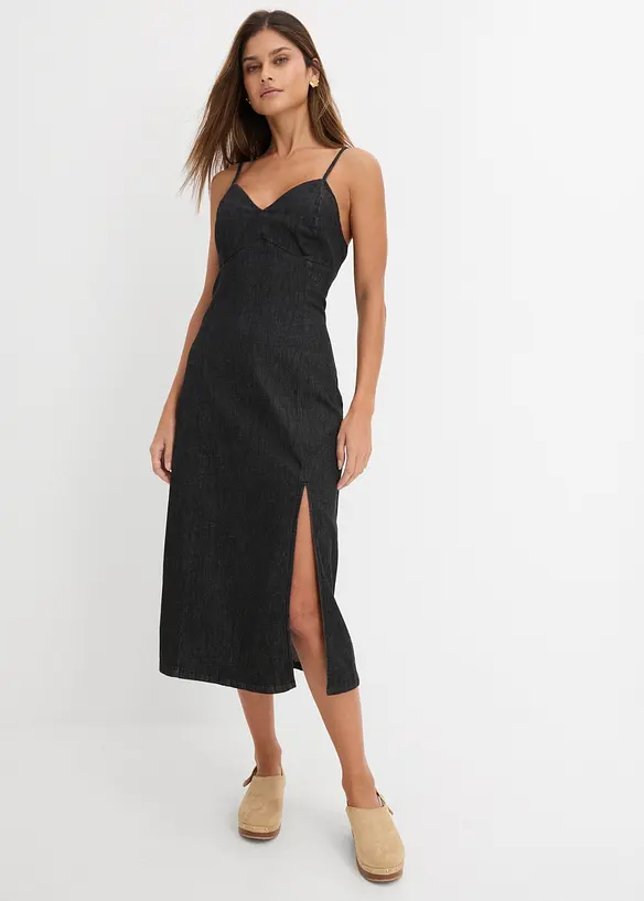 Jeanskleid mit Schlitz in schwarz von vorne (Totalaufnahme) - bonprix