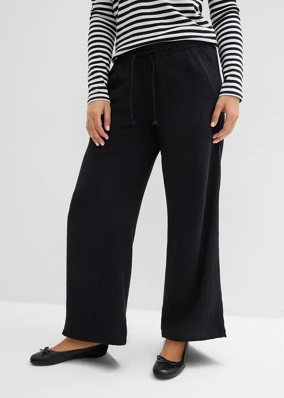Musselin-Palazzo-Hose aus reiner Baumwolle in schwarz von vorne - bonprix Musselin-Palazzo-Hose aus reiner Baumwolle in schwarz von vorne - bonprix