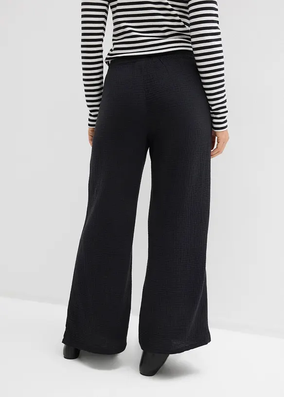 Musselin-Palazzo-Hose aus reiner Baumwolle in schwarz von hinten - bonprix Musselin-Palazzo-Hose aus reiner Baumwolle in schwarz von hinten - bonprix