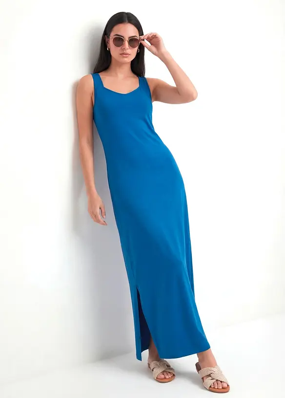 Maxikleid aus Baumwoll- Viskose Mischung in blau von vorne (Totalaufnahme) - bonprix Maxikleid aus Baumwoll- Viskose Mischung in blau von vorne (Totalaufnahme) - bonprix