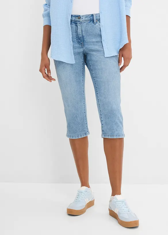 Straight Jeans, Mid Waist, Stretch in blau von vorne - bonprix