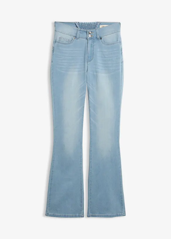 Bootcut Jeans Mid Waist, Shaping in blau von vorne - bonprix