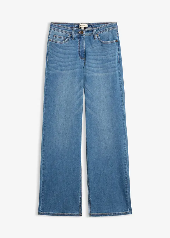 Wide-Leg-Jeans Mid Waist, Bequembund in blau von vorne - bonprix