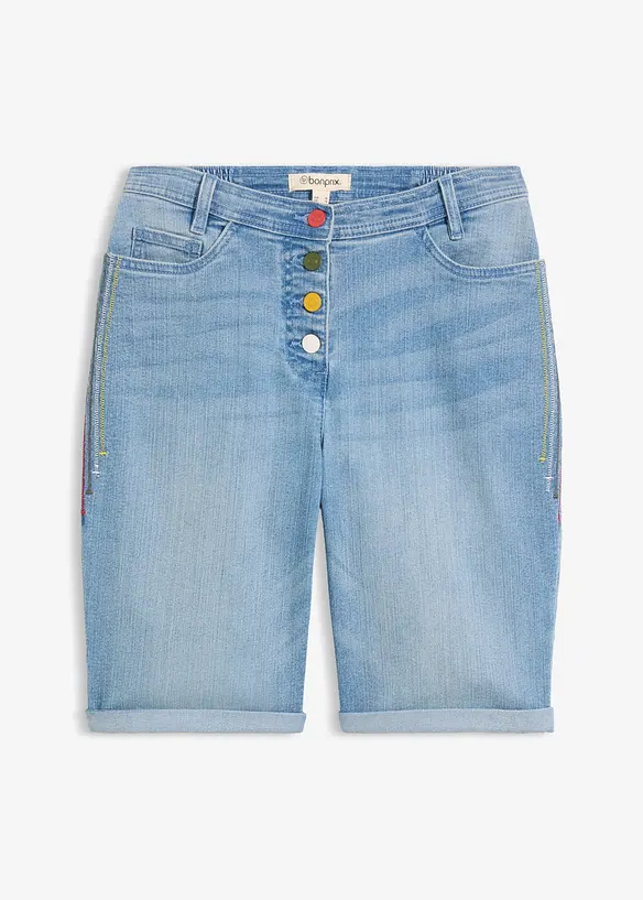 Jeans Bermuda Mid Waist, Bequembund in blau von vorne - bonprix Jeans Bermuda Mid Waist, Bequembund in blau von vorne - bonprix
