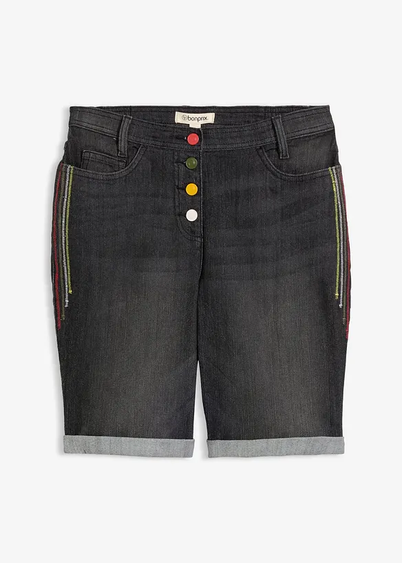 Jeans Bermuda Mid Waist, Bequembund in schwarz von vorne - bonprix Jeans Bermuda Mid Waist, Bequembund in schwarz von vorne - bonprix