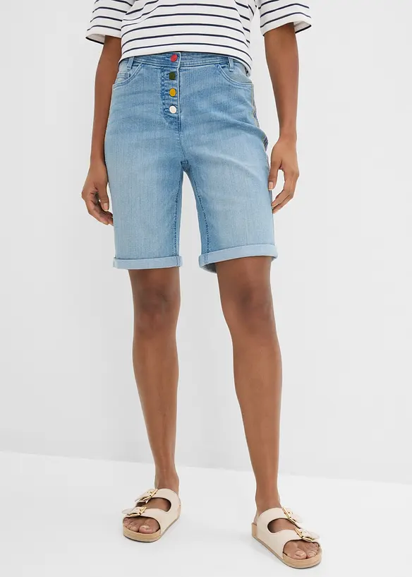 Jeans Bermuda Mid Waist, Bequembund in blau von vorne - bonprix Jeans Bermuda Mid Waist, Bequembund in blau von vorne - bonprix