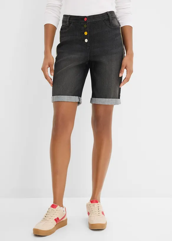 Jeans Bermuda Mid Waist, Bequembund in schwarz von vorne - bonprix Jeans Bermuda Mid Waist, Bequembund in schwarz von vorne - bonprix