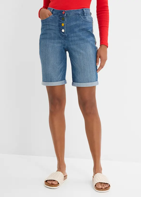 Jeans Bermuda Mid Waist, Bequembund in blau von vorne - bonprix Jeans Bermuda Mid Waist, Bequembund in blau von vorne - bonprix