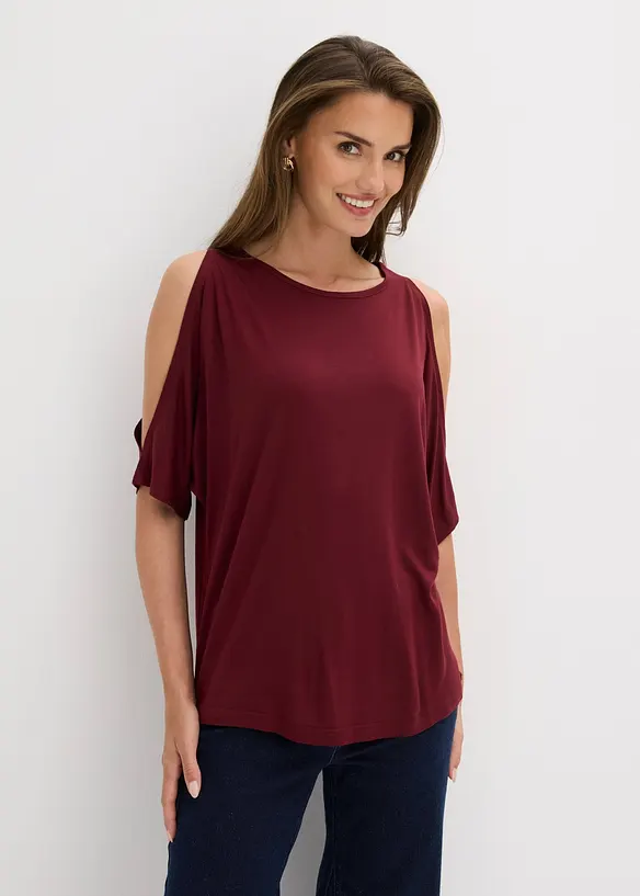 Cold-Shoulder-Shirt aus Viskose in rot von vorne (im Anschnitt) - bonprix Cold-Shoulder-Shirt aus Viskose in rot von vorne (im Anschnitt) - bonprix