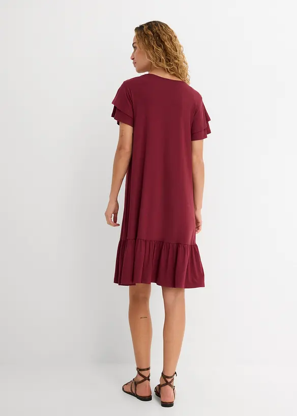 Jerseykleid mit Volant aus Viskose-Mix in rot von hinten (Totalaufnahme) - bonprix