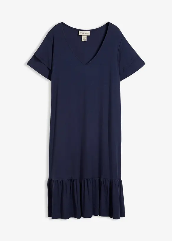 Jerseykleid mit Volant aus Viskose-Mix in blau von vorne - bonprix