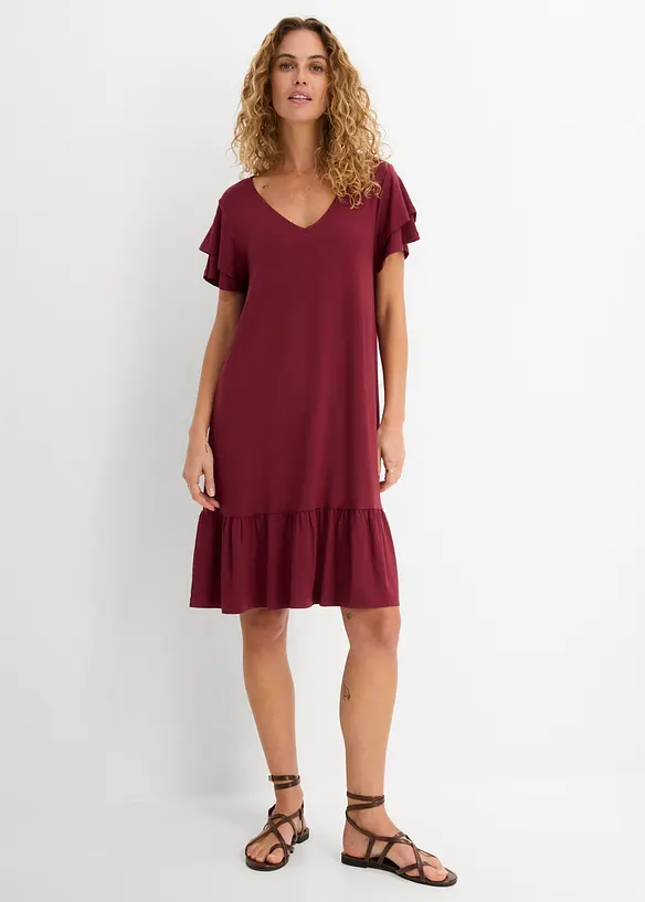 Jerseykleid mit Volant aus Viskose-Mix in rot von vorne (Totalaufnahme) - bonprix
