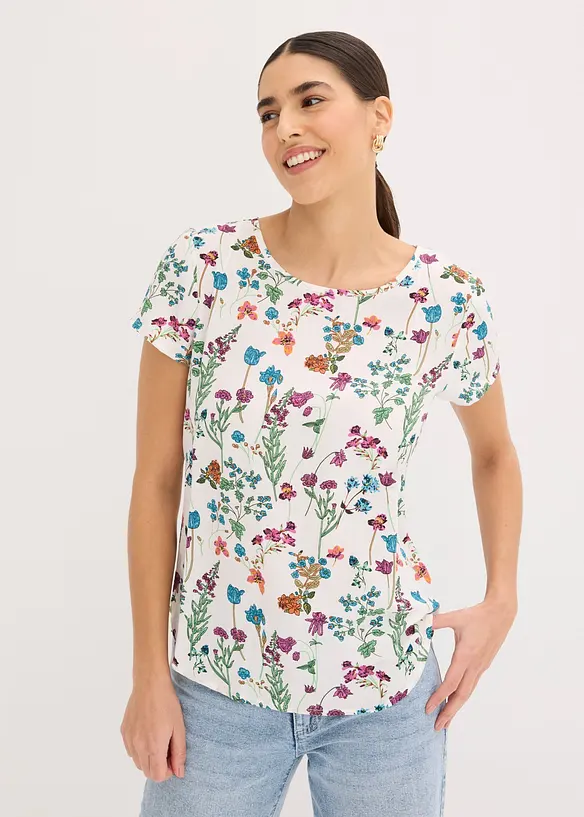 Blusenshirt mit Rundhals-Ausschnitt in weiß von vorne (im Anschnitt) - bonprix