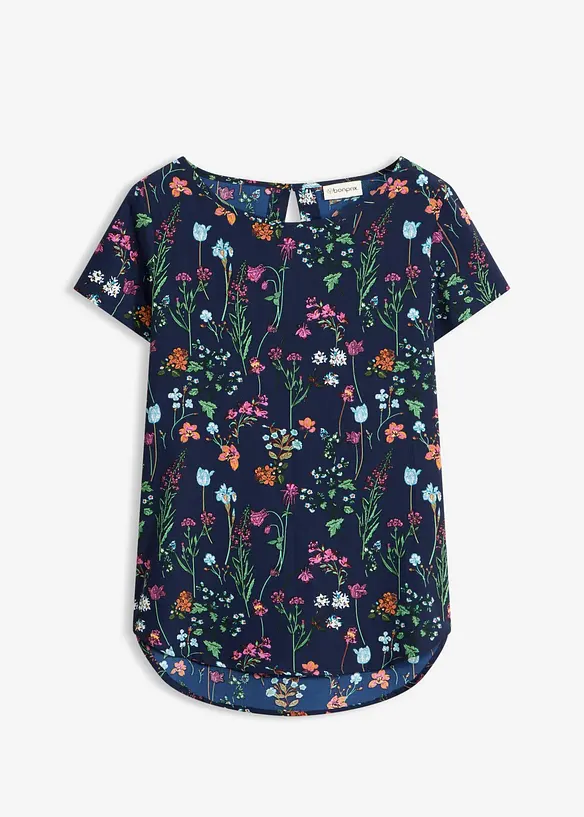 Blusenshirt mit Rundhals-Ausschnitt in blau von vorne - bonprix