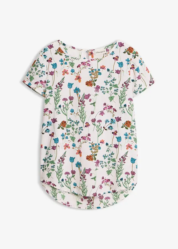 Blusenshirt mit Rundhals-Ausschnitt in weiß von vorne - bonprix