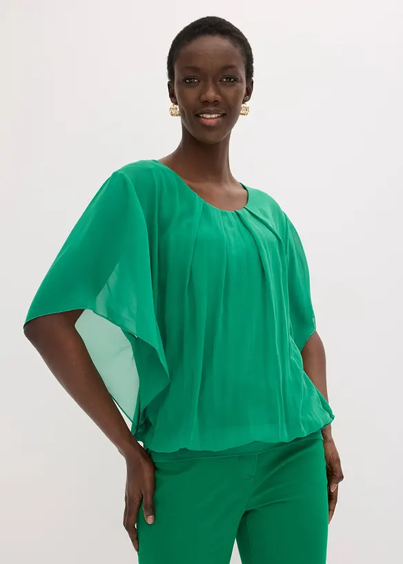 Chiffonbluse mit Fledermausärmel in grün von vorne (im Anschnitt) - bonprix