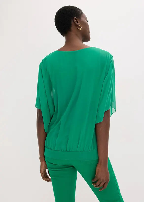 Chiffonbluse mit Fledermausärmel in grün von hinten (im Anschnitt) - bonprix