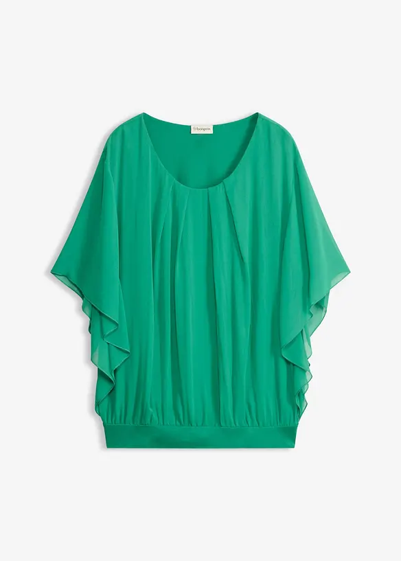 Chiffonbluse mit Fledermausärmel in grün von vorne - bonprix