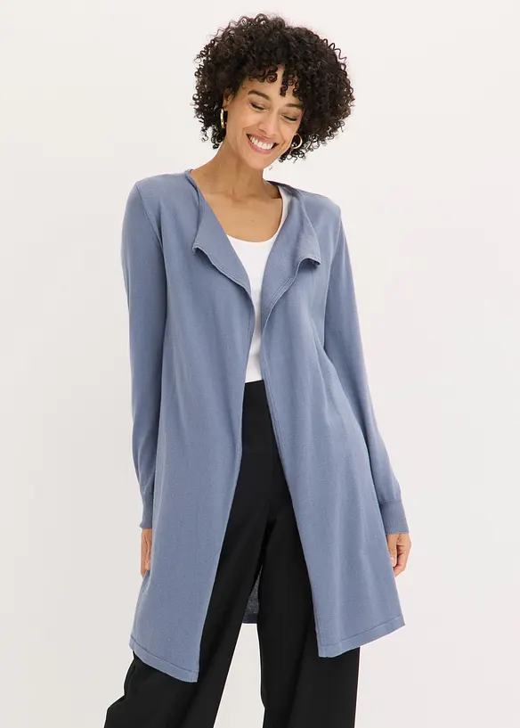 Longstrickjacke in blau von vorne (im Anschnitt) - bonprix