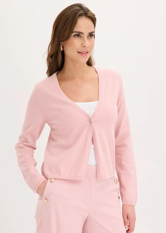 Feinstrickjacke in rosa von vorne (im Anschnitt) - bonprix