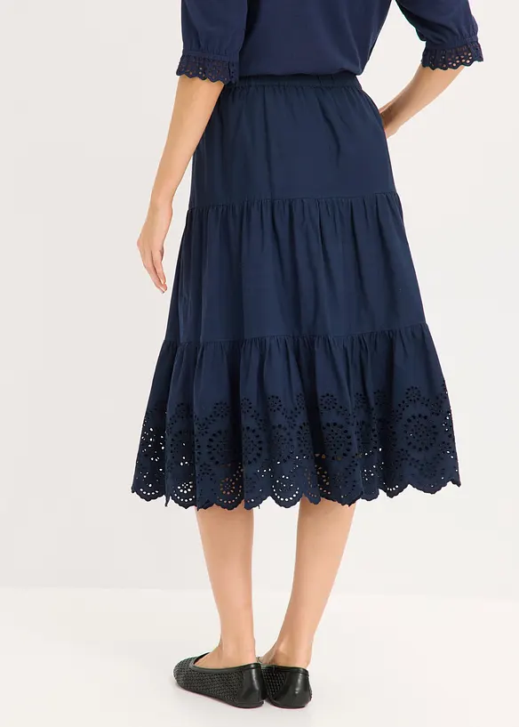 Stufenrock mit Lochstickerei in blau von hinten - bonprix Stufenrock mit Lochstickerei in blau von hinten - bonprix