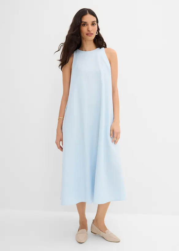 Ausgestelltes Midikleid aus Viskose-Mix in blau von vorne (Totalaufnahme) - bonprix