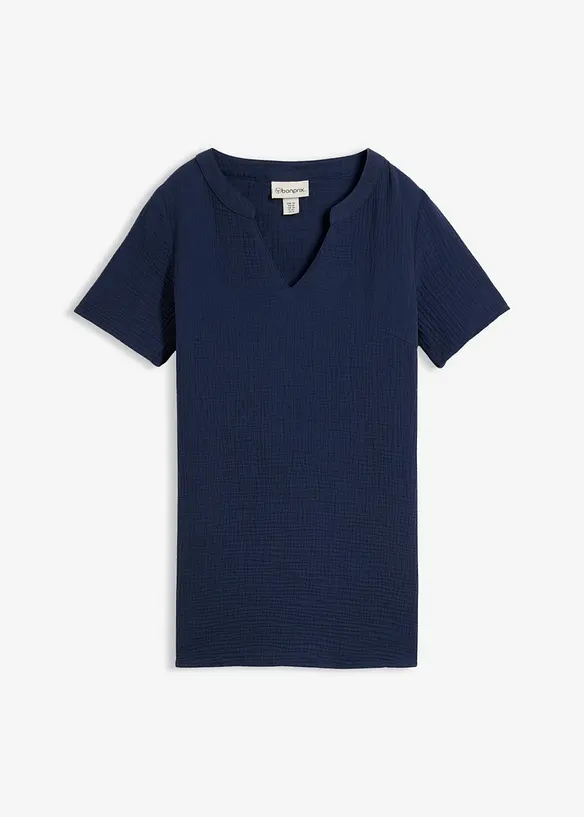 Musselin-Long-Tunika aus reiner Baumwolle in blau von vorne - bonprix