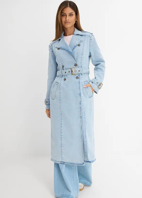 Denim Trenchcoat in blau von vorne (Totalaufnahme) - bonprix