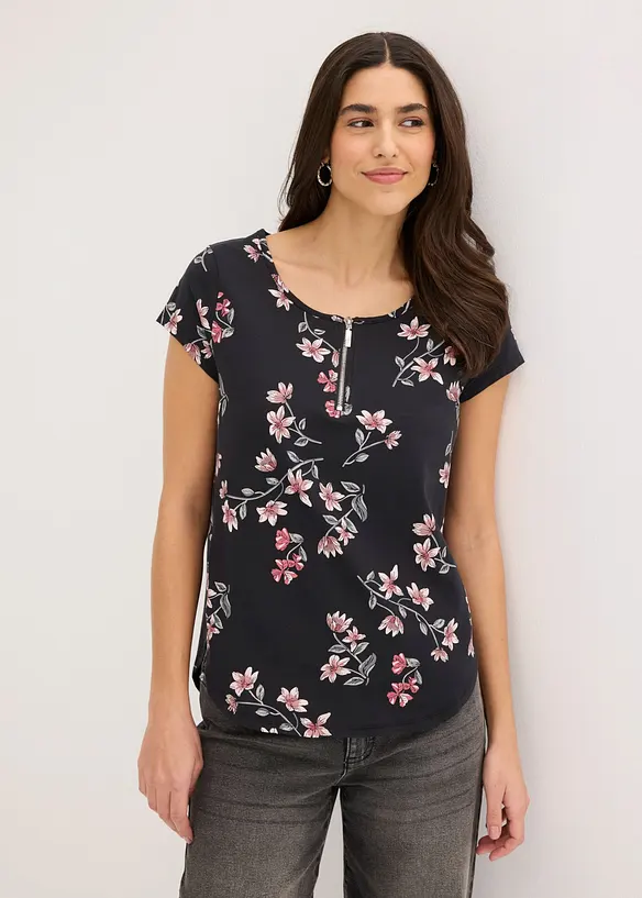 Tunika-Shirt aus Baumwoll-Mix in schwarz von vorne (im Anschnitt) - bonprix