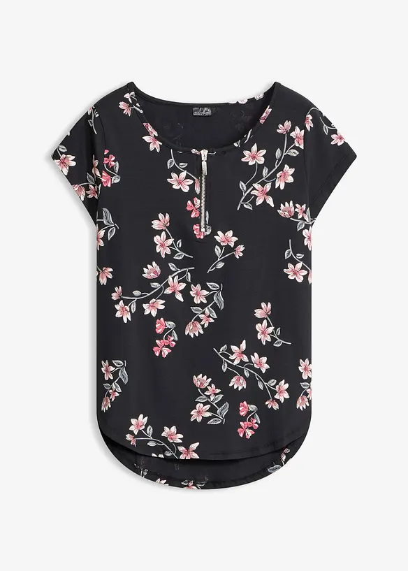 Tunika-Shirt aus Baumwoll-Mix in schwarz von vorne - bonprix