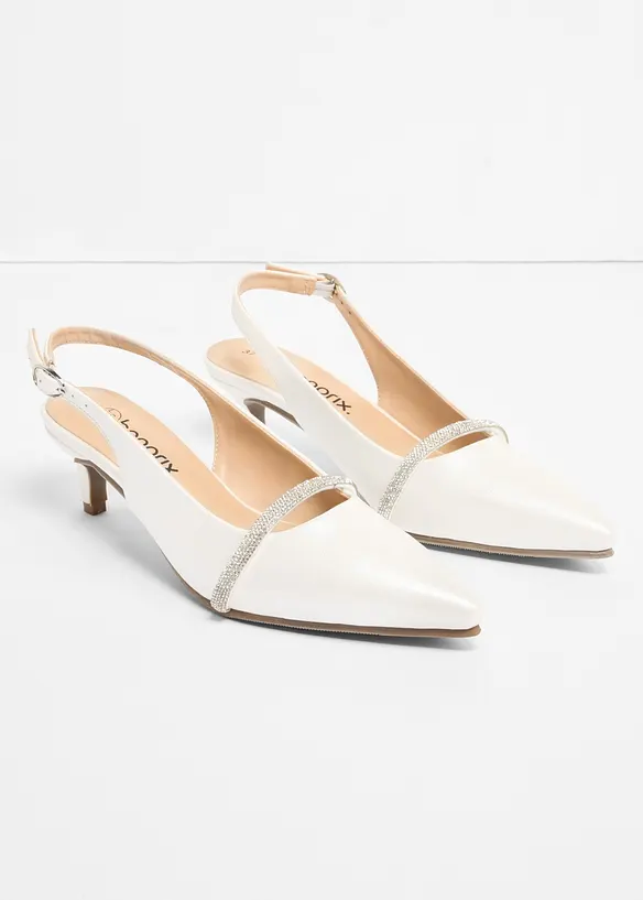 Slingpumps mit Glitzersteinen in weiß - bonprix