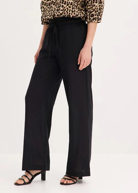 Palazzo-Hose aus luftigem Leinen-Mix in schwarz von vorne - bonprix Palazzo-Hose aus luftigem Leinen-Mix in schwarz von vorne - bonprix