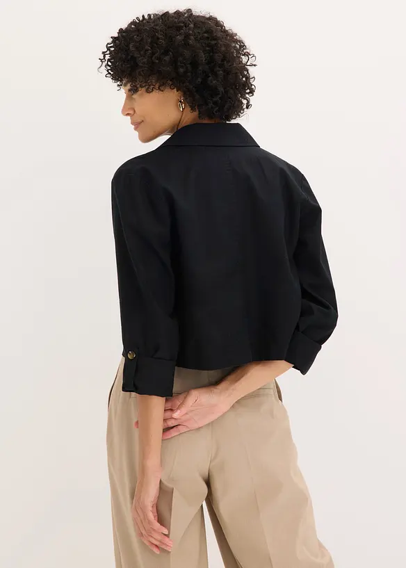 Blusenjacke aus Leinenmix in schwarz von hinten (im Anschnitt) - bonprix