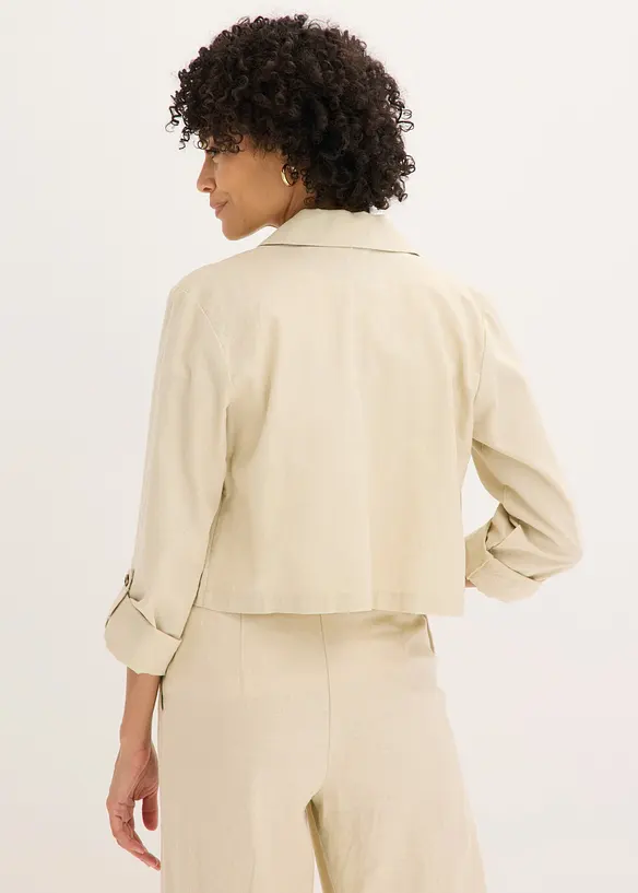 Blusenjacke aus Leinenmix in beige von hinten (im Anschnitt) - bonprix