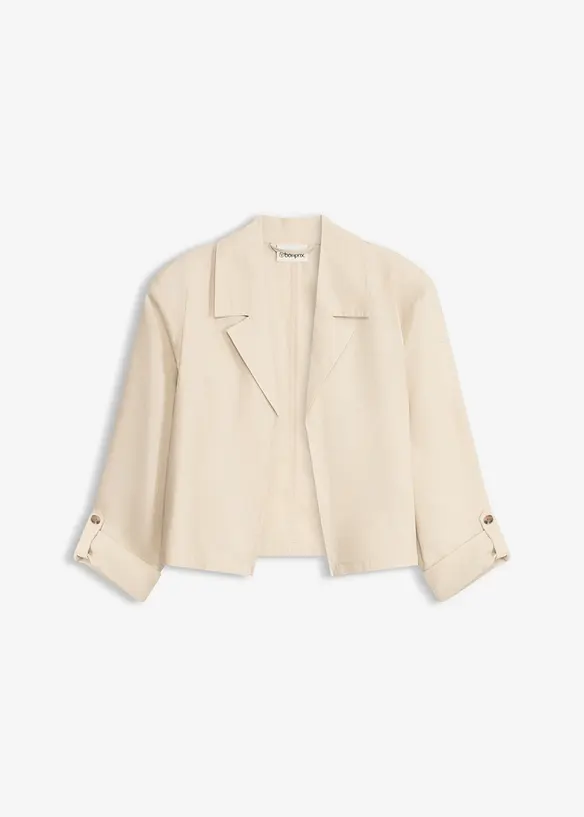 Blusenjacke aus Leinenmix in beige von vorne - bonprix